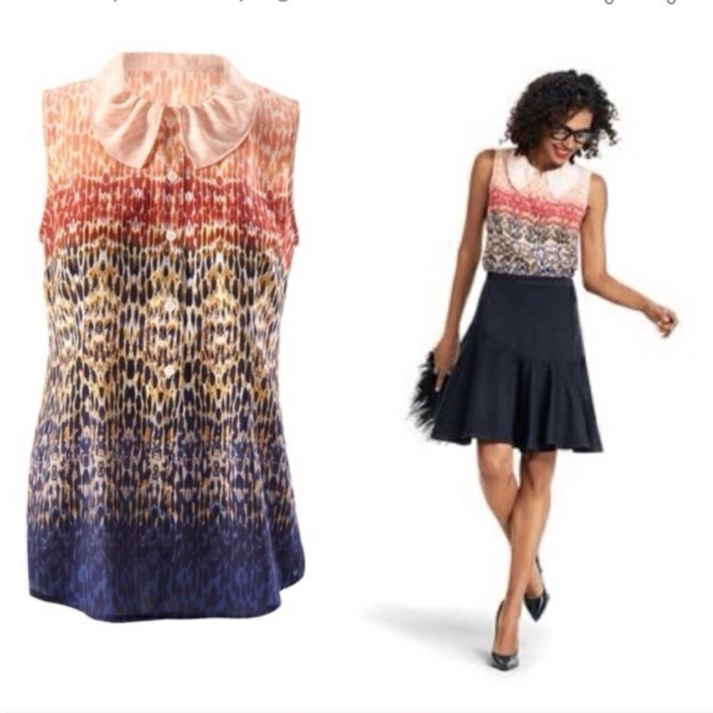 Cabi 3078 Love Peach to Blue Abstract Ombre Print Peter Pan Collar Popover Top